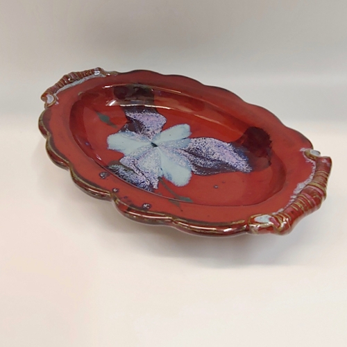 #220810 Serving Dish 12x9 Red with Splash, Scalloped Edge $22 at Hunter Wolff Gallery